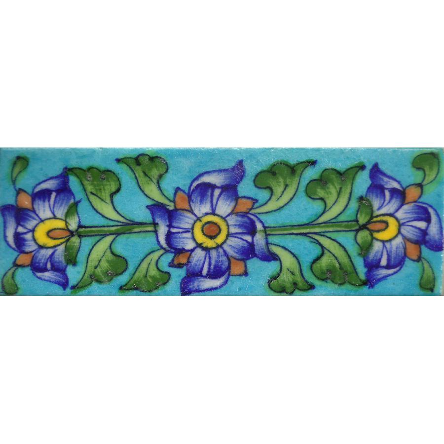 PURPLE TINTED FLOWERS ON TURQUOISE BASE TILE 2X6″ – Mira Tiles & Stones